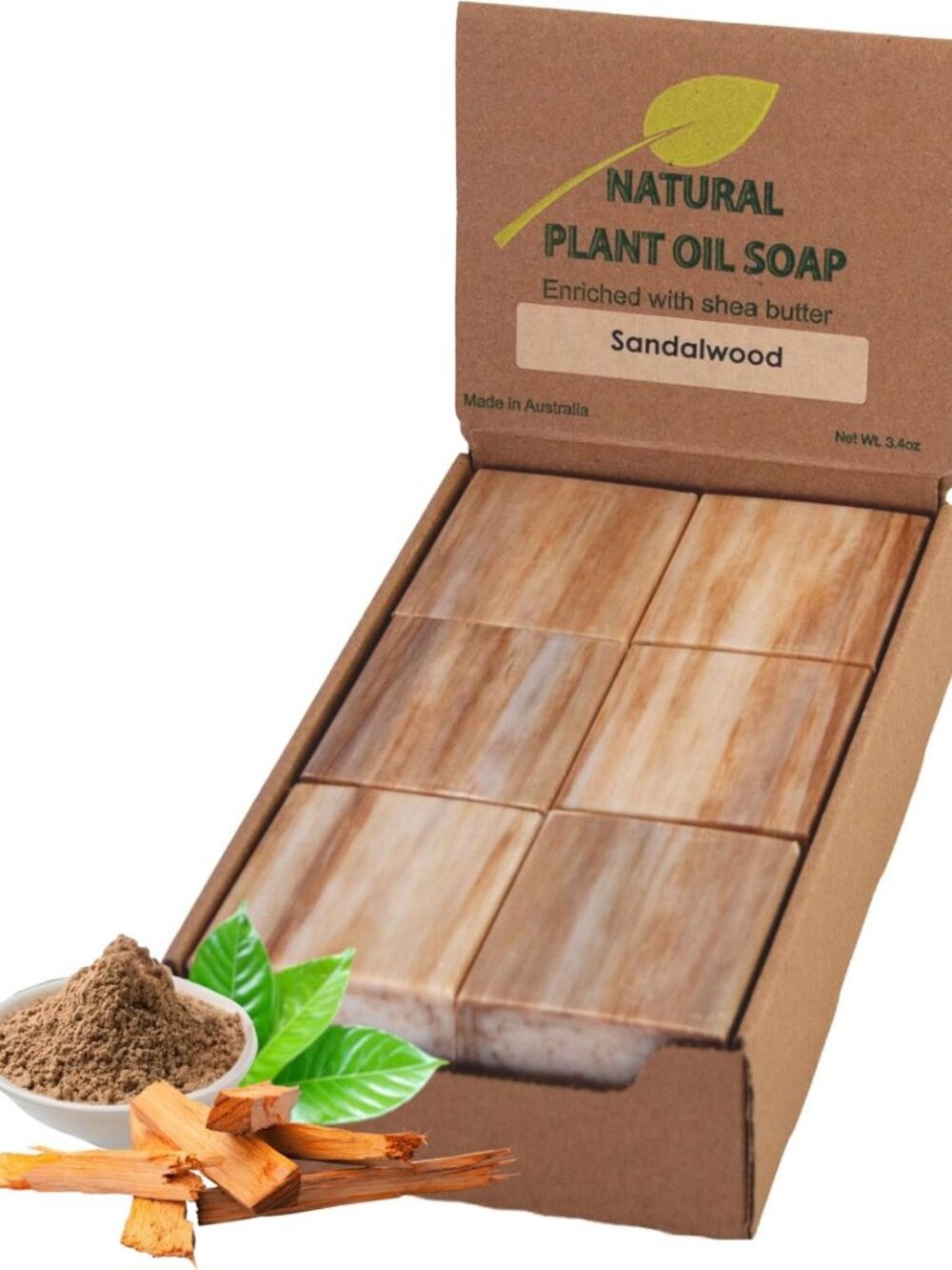 Moisturizing Sandalwood Soap Bars (12 Pack) - Natural Triple Milled, Shea